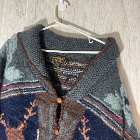 Vtg Eddie Bauer Cardigan Sweater Cowhichan Dog Theme Wool / Laine Blend Button - Picture 2 of 8